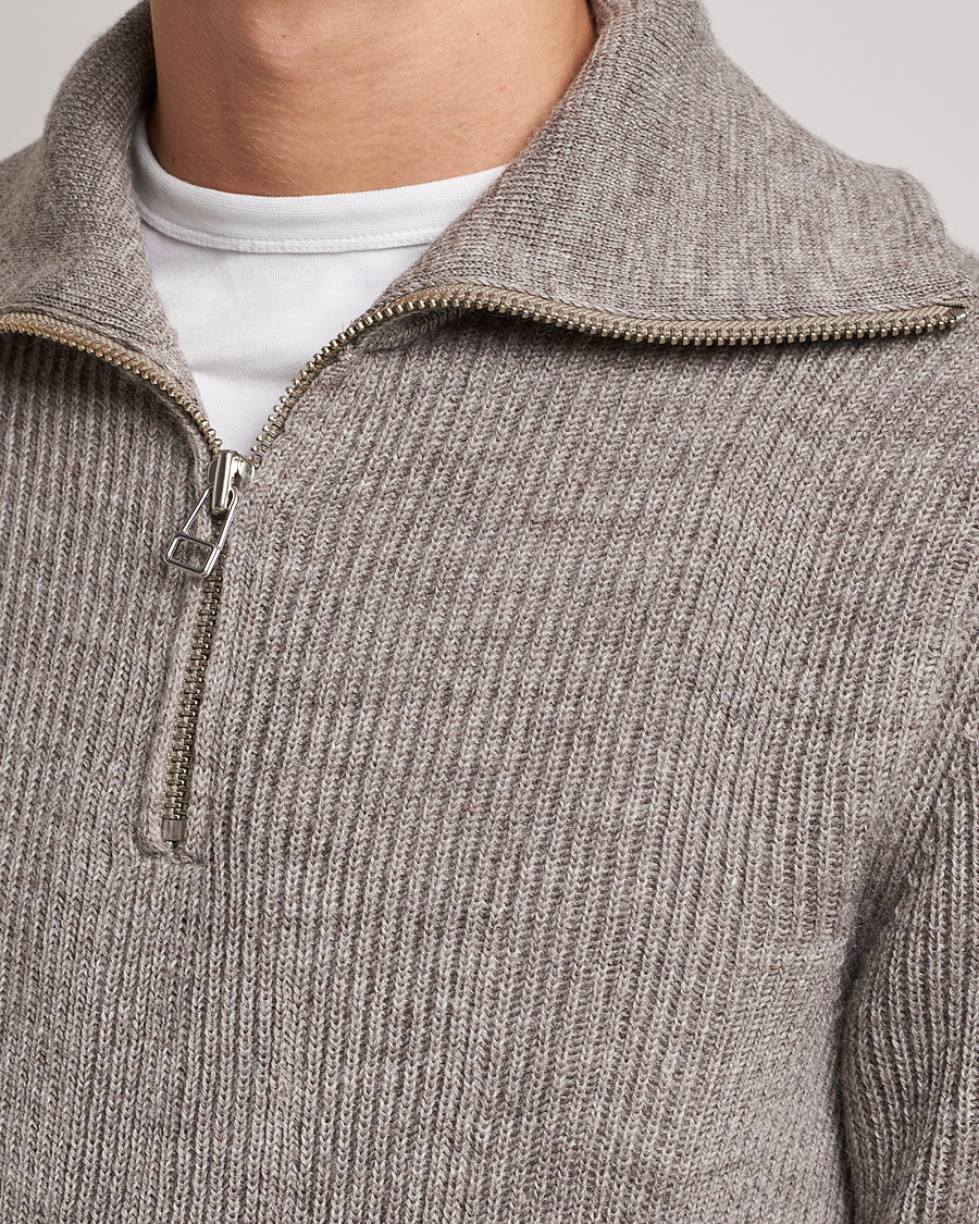 Herre | Gensere | NN07 | Holger Knitted Ribbed Half Zip Nature Melange