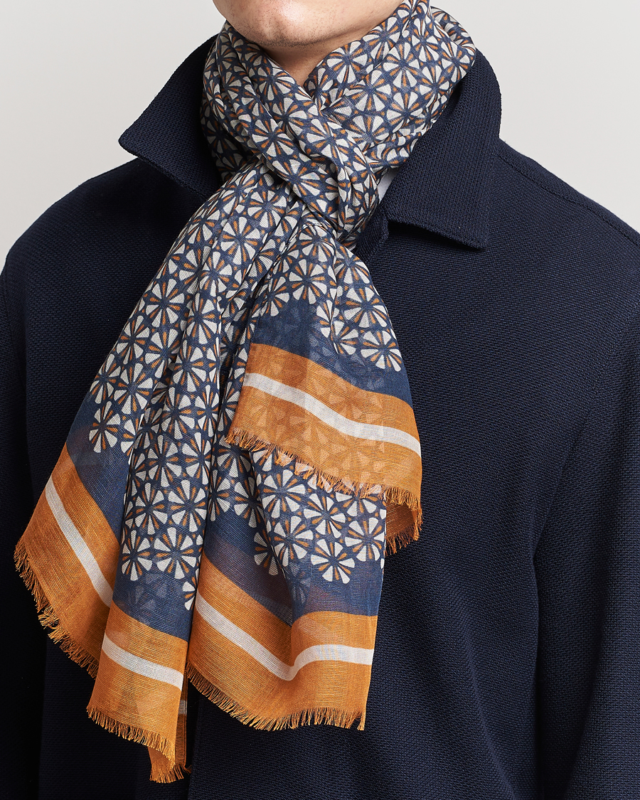 Herre | | Altea | Printed Linen Scarf Navy/Orange