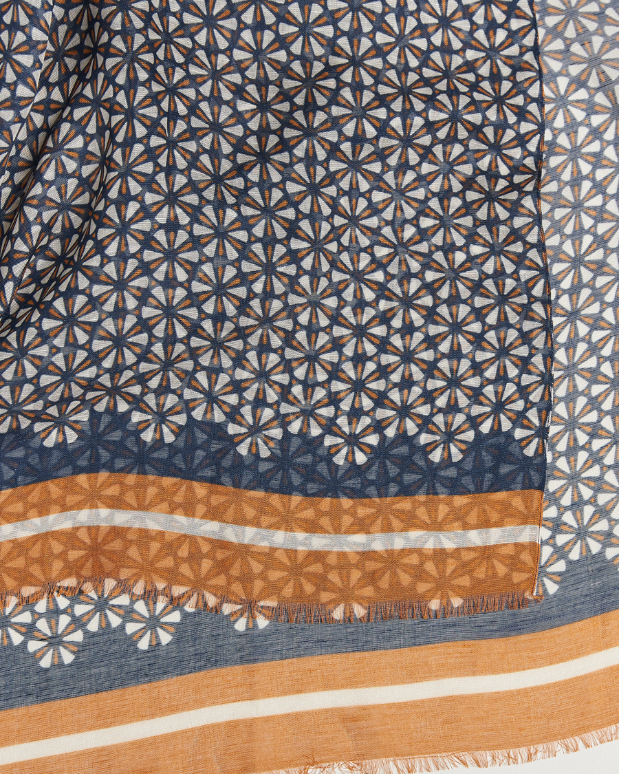 Herre | Altea Printed Linen Scarf Navy/Orange | Altea | Printed Linen Scarf Navy/Orange