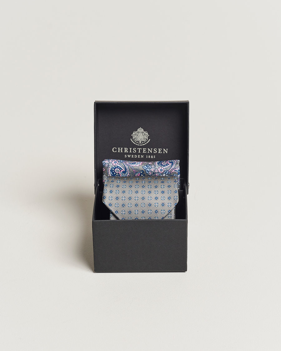 Herre | Slips | Amanda Christensen | Box Set Silk Twill 8cm Tie With Pocket Square Grey