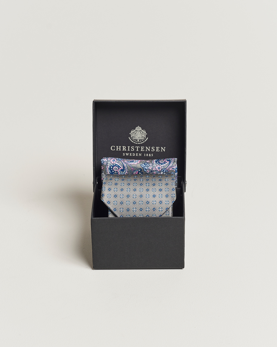 Herre | Amanda Christensen Box Set Silk Twill 8cm Tie With Pocket Square Grey | Amanda Christensen | Box Set Silk Twill 8cm Tie With Pocket Square Grey