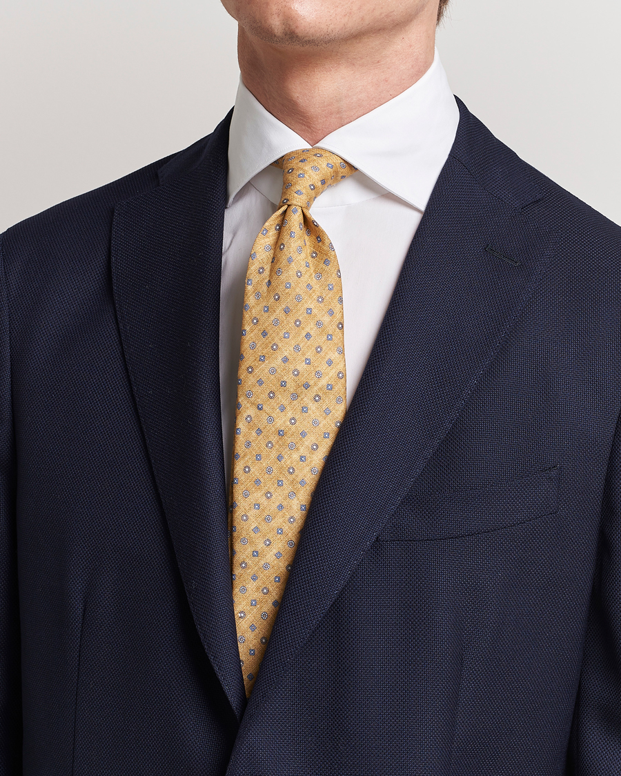 Herre |  | Amanda Christensen | Linen Printed Medallion 8cm Tie Yellow