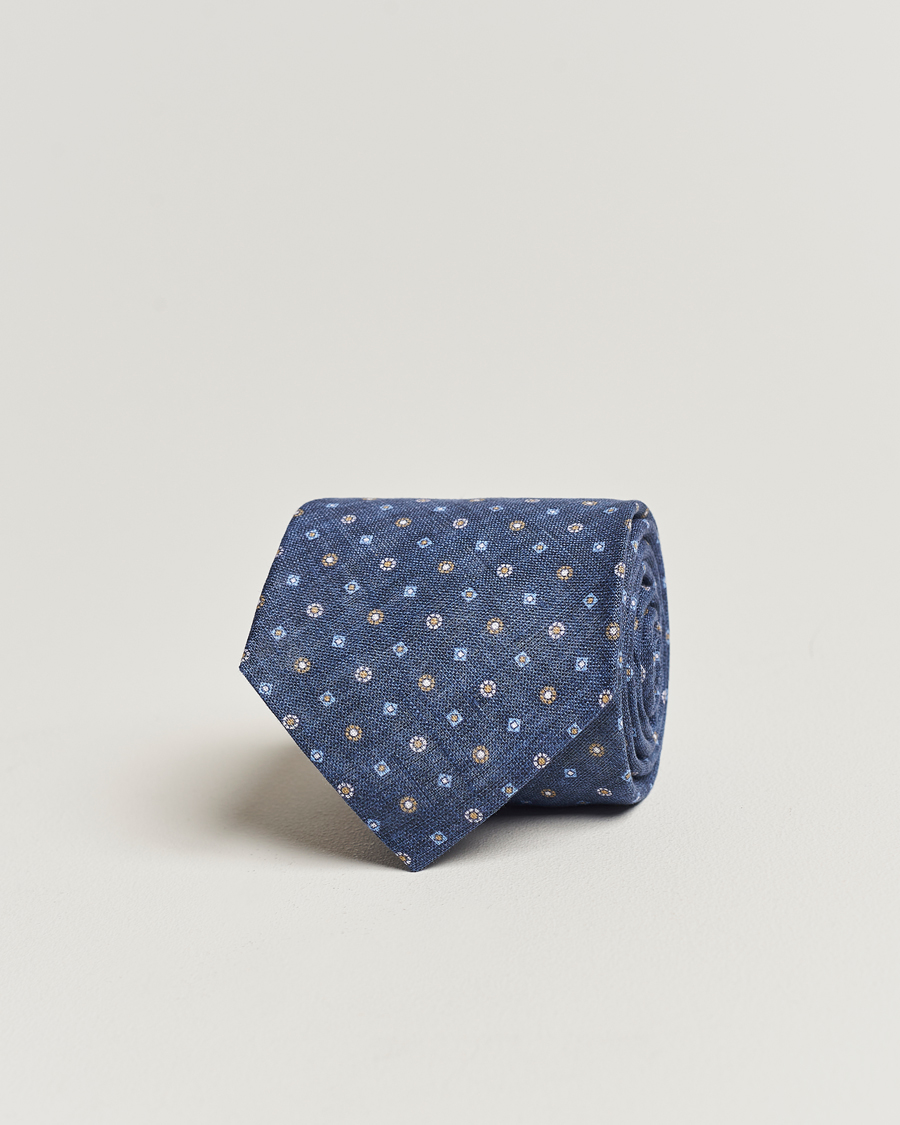 Herre | Amanda Christensen Linen Printed Medallion 8cm Tie Navy | Amanda Christensen | Linen Printed Medallion 8cm Tie Navy