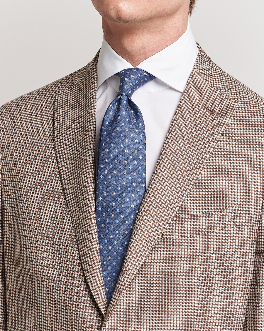 Herre |  | Amanda Christensen | Linen Printed Medallion 8cm Tie Navy