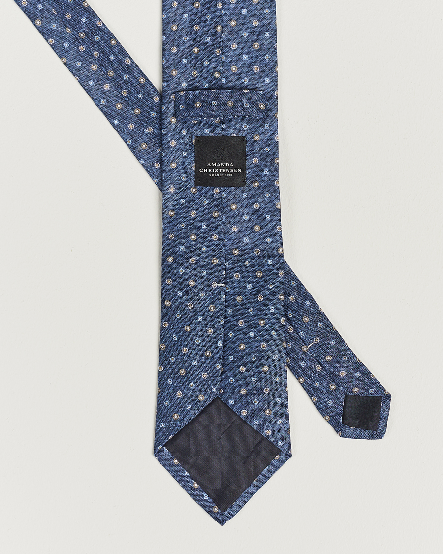 Herre | Amanda Christensen Linen Printed Medallion 8cm Tie Navy | Amanda Christensen | Linen Printed Medallion 8cm Tie Navy