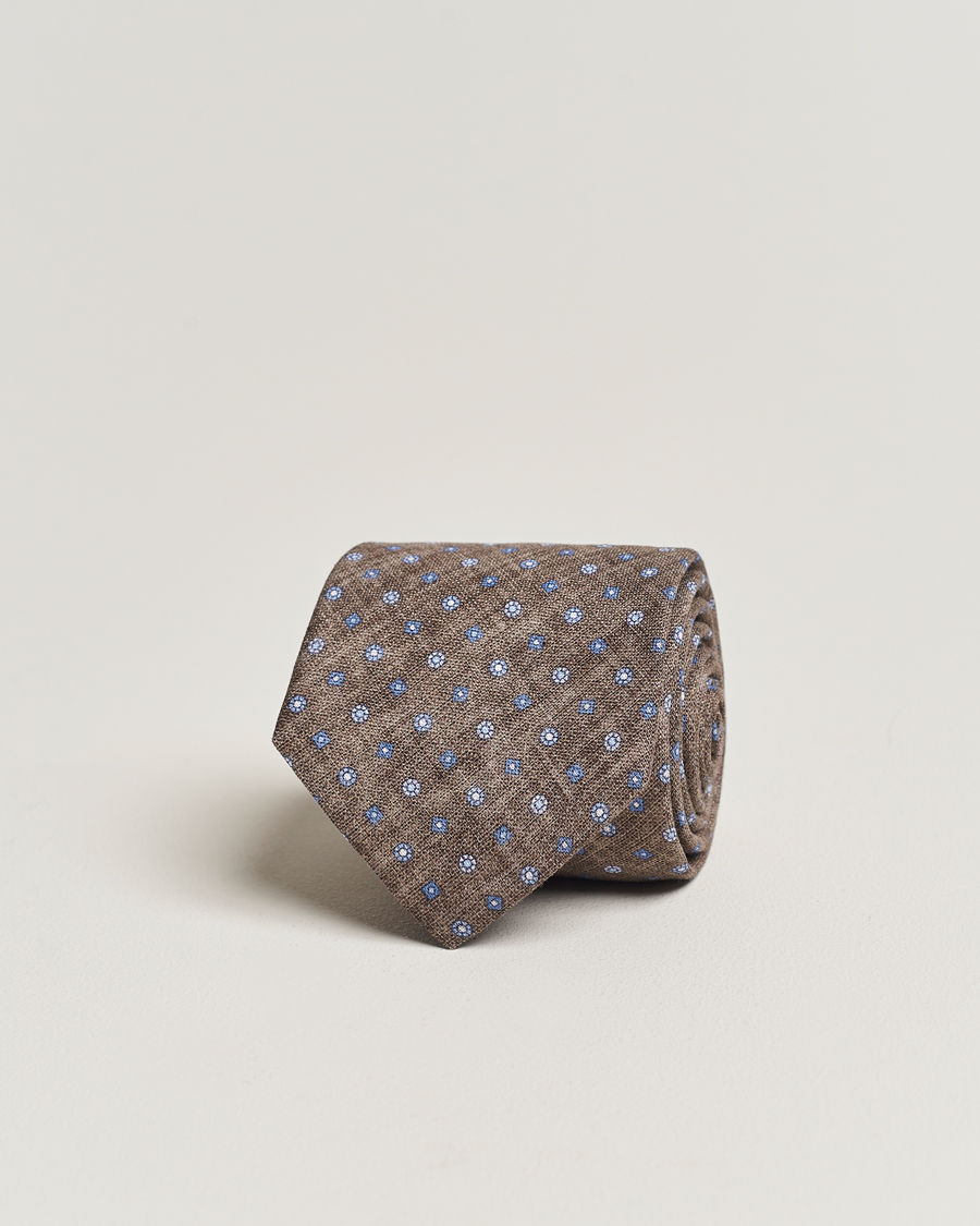 Herre | Amanda Christensen Linen Printed Medallion 8cm Tie Brown | Amanda Christensen | Linen Printed Medallion 8cm Tie Brown