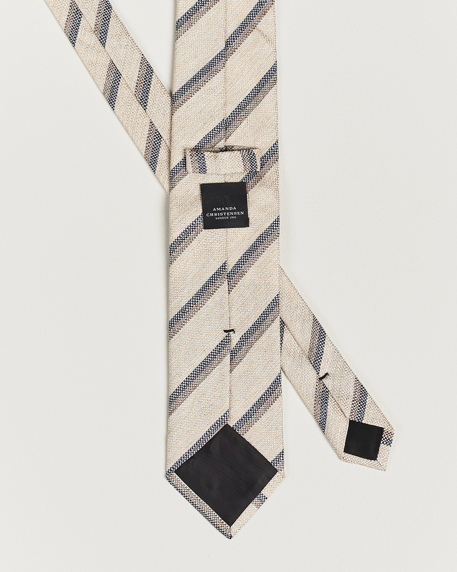 Herre | Amanda Christensen Silk/Linen Striped 8cm Tie Natural | Amanda Christensen | Silk/Linen Striped 8cm Tie Natural