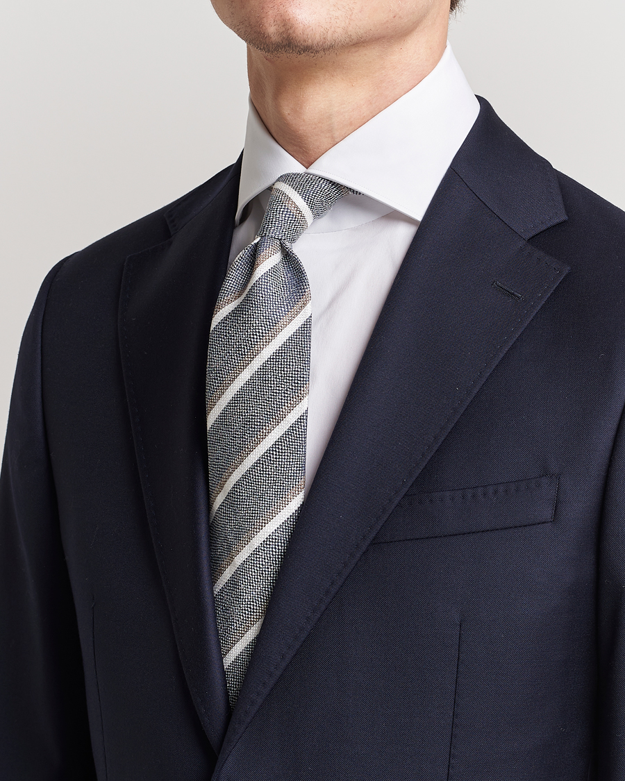 Herre |  | Amanda Christensen | Silk/Linen Striped 8cm Tie Navy
