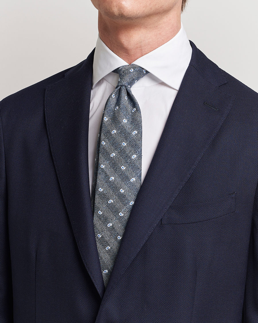 Herre | Amanda Christensen Silk/Linen/Cotton Paisley 8cm Tie Navy | Amanda Christensen | Silk/Linen/Cotton Paisley 8cm Tie Navy