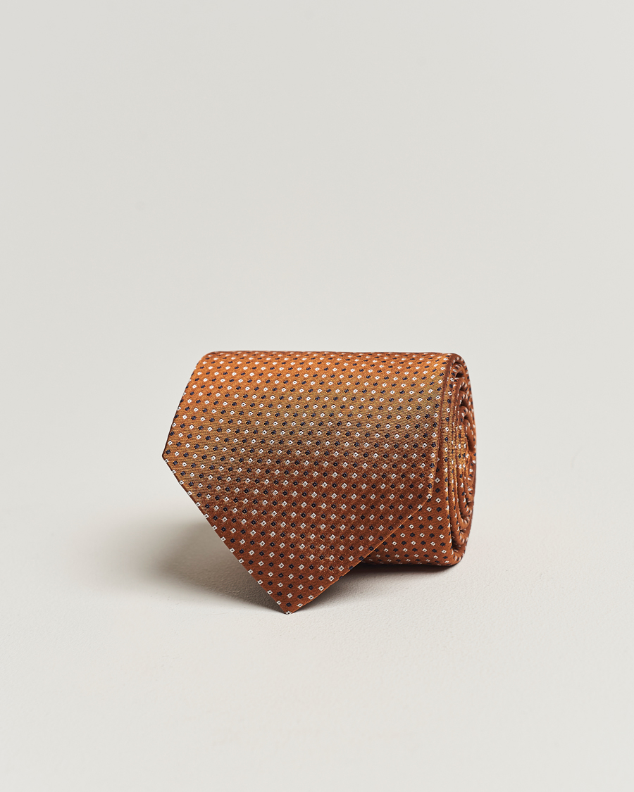 Herre | Amanda Christensen Silk Micro Printed 8cm Tie Rust Orange | Amanda Christensen | Silk Micro Printed 8cm Tie Rust Orange