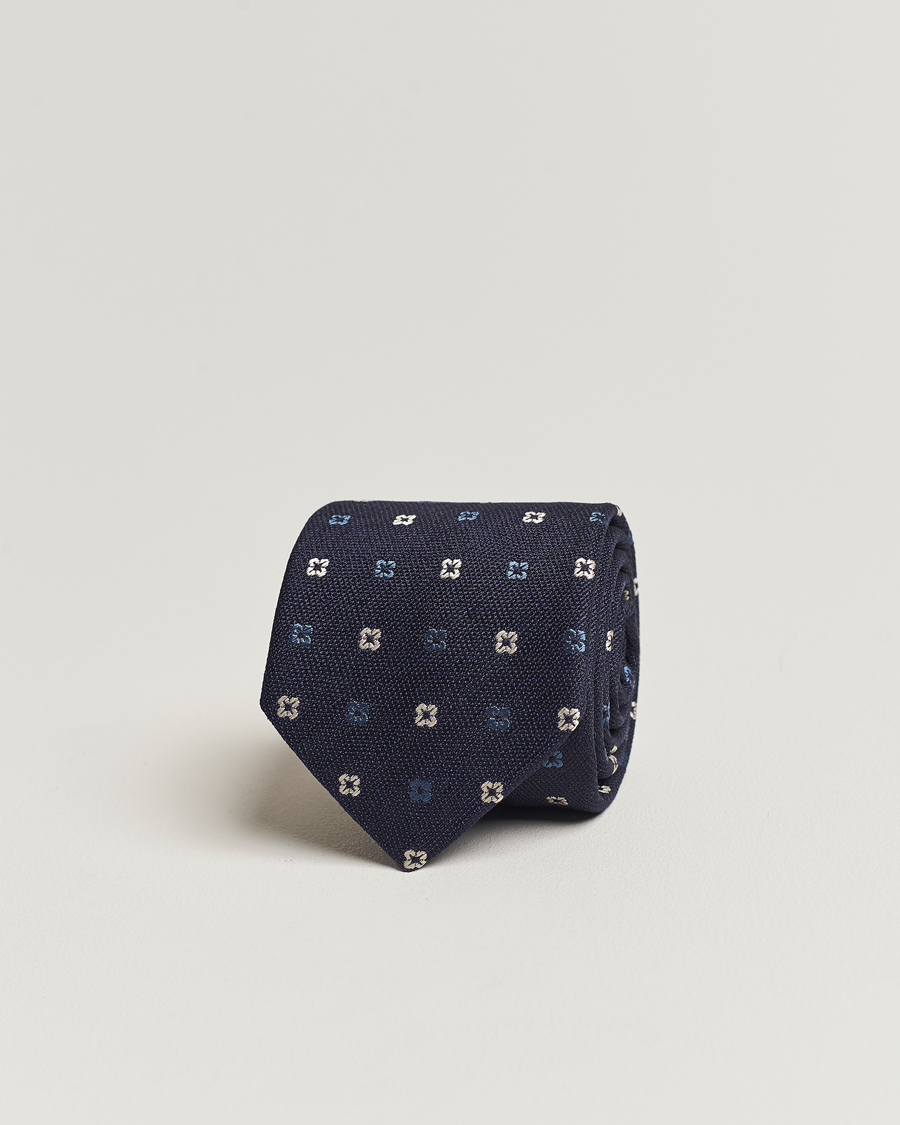Herre | Amanda Christensen Silk Bouclé Flower 8cm Tie Navy | Amanda Christensen | Silk Bouclé Flower 8cm Tie Navy