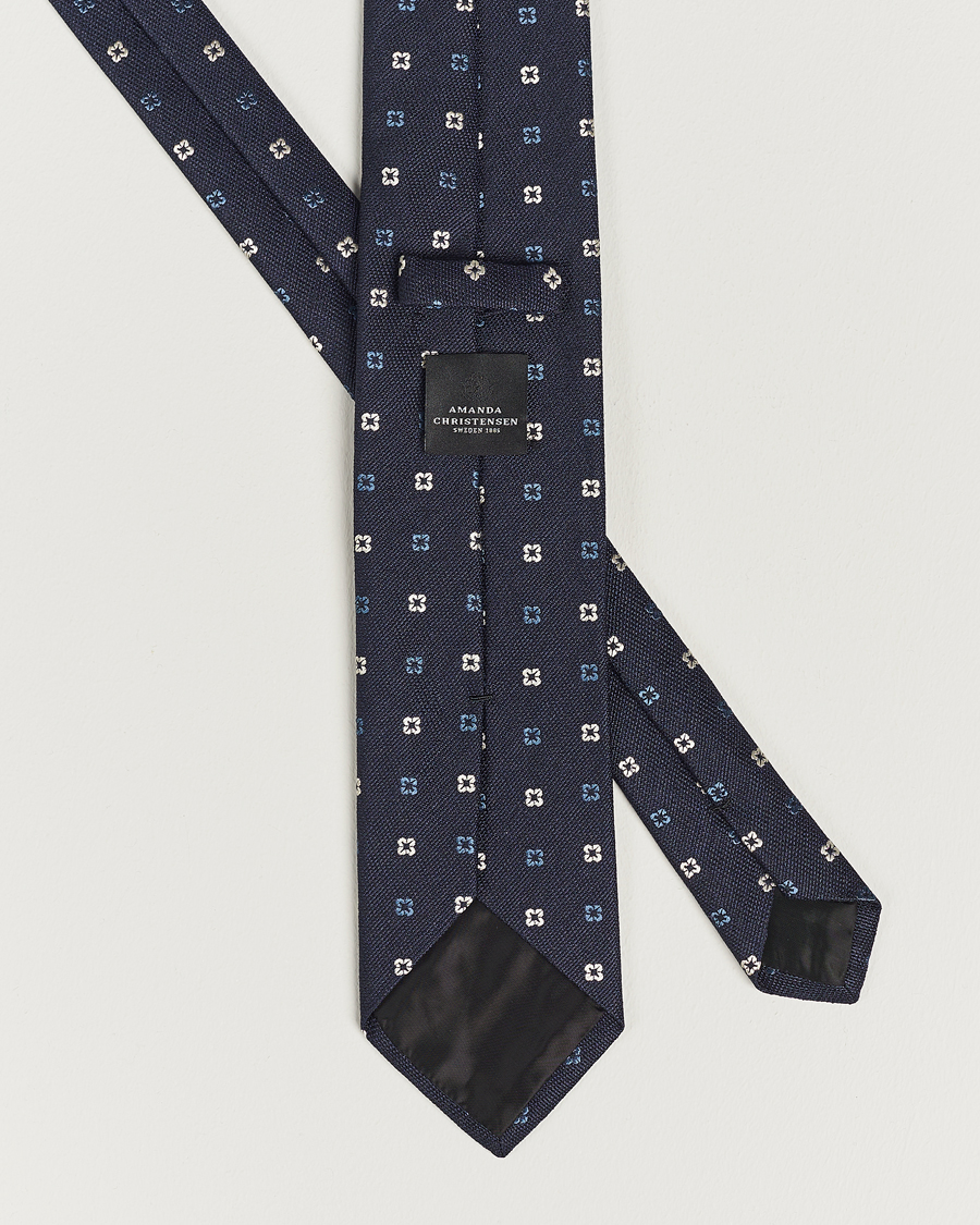 Herre | | Amanda Christensen | Silk Bouclé Flower 8cm Tie Navy