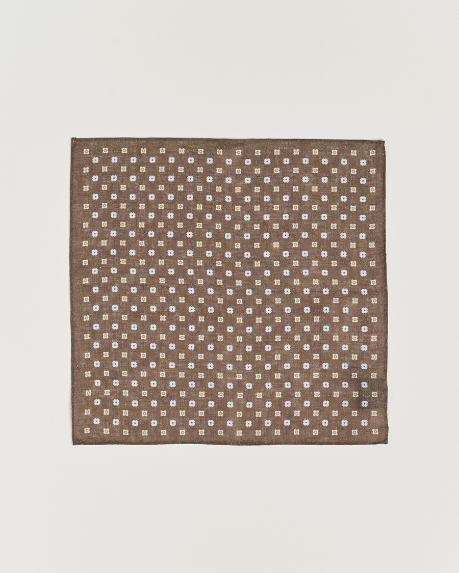 Herre | Amanda Christensen Linen Printed Flower Pocket Square Brown | Amanda Christensen | Linen Printed Flower Pocket Square Brown