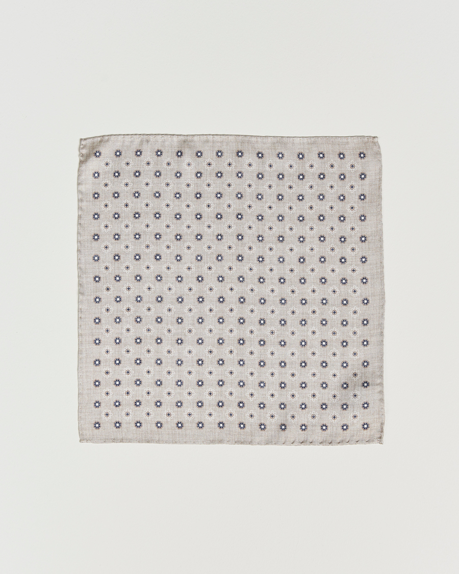 Herre | Lommetørklær | Amanda Christensen | Silk Oxford Printed Flower Porcket Square Cream