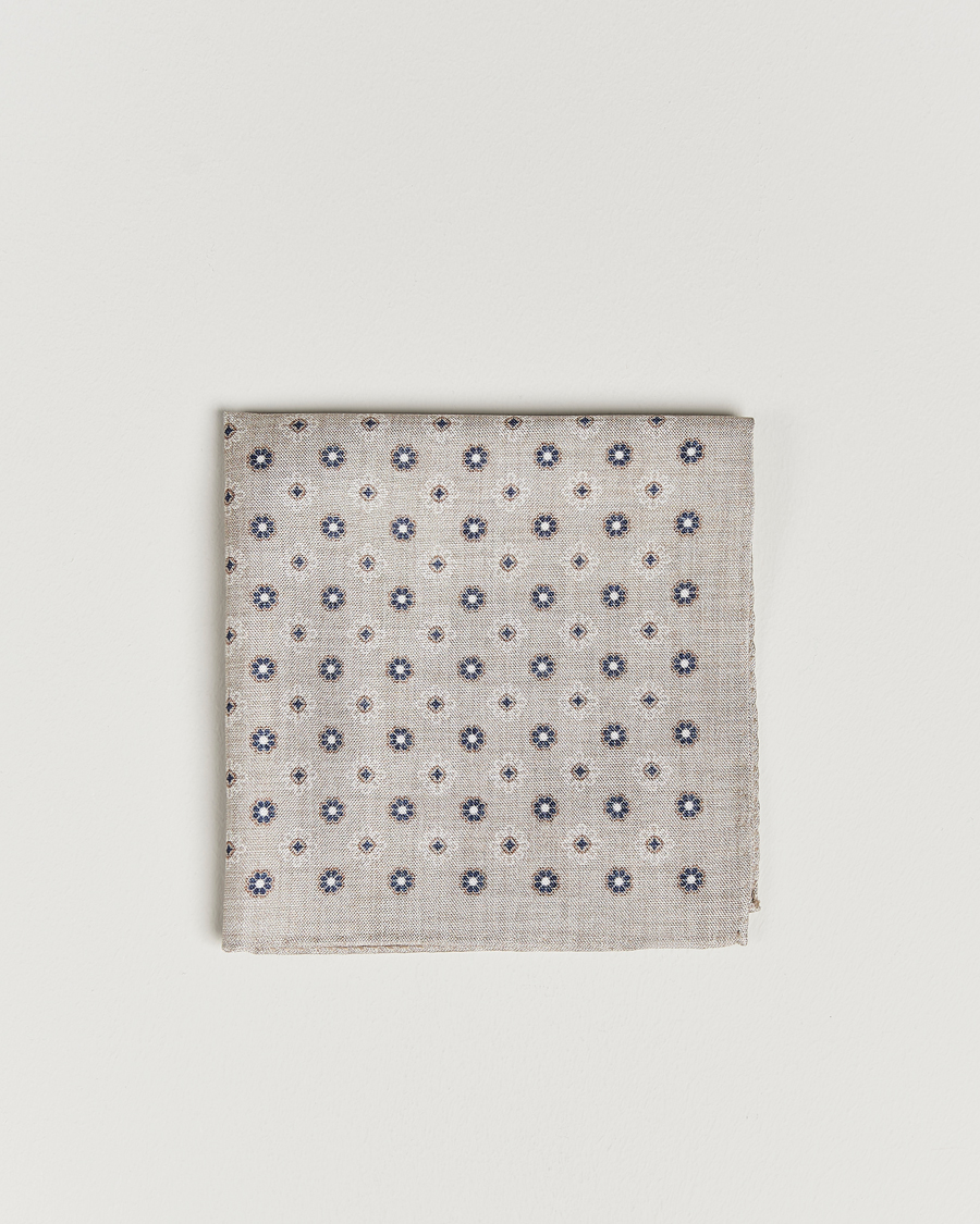 Herre | Lommetørklær | Amanda Christensen | Silk Oxford Printed Flower Porcket Square Cream