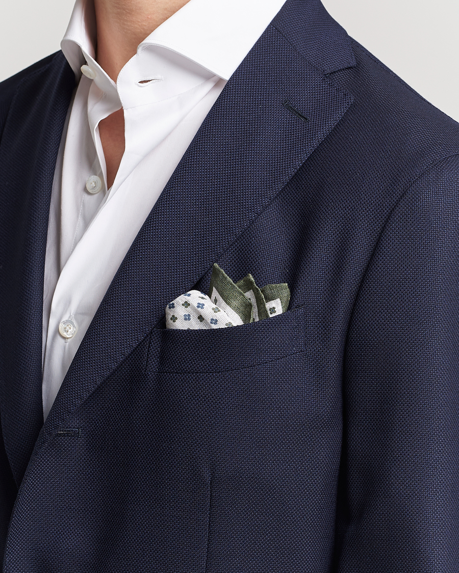 Herre |  | Amanda Christensen | Linen Paspoal Printed Flower Pocket Square White/Green