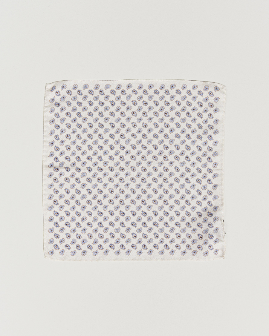 Herre | Amanda Christensen Silk Oxford Printed Paisley Pocket Square White | Amanda Christensen | Silk Oxford Printed Paisley Pocket Square White