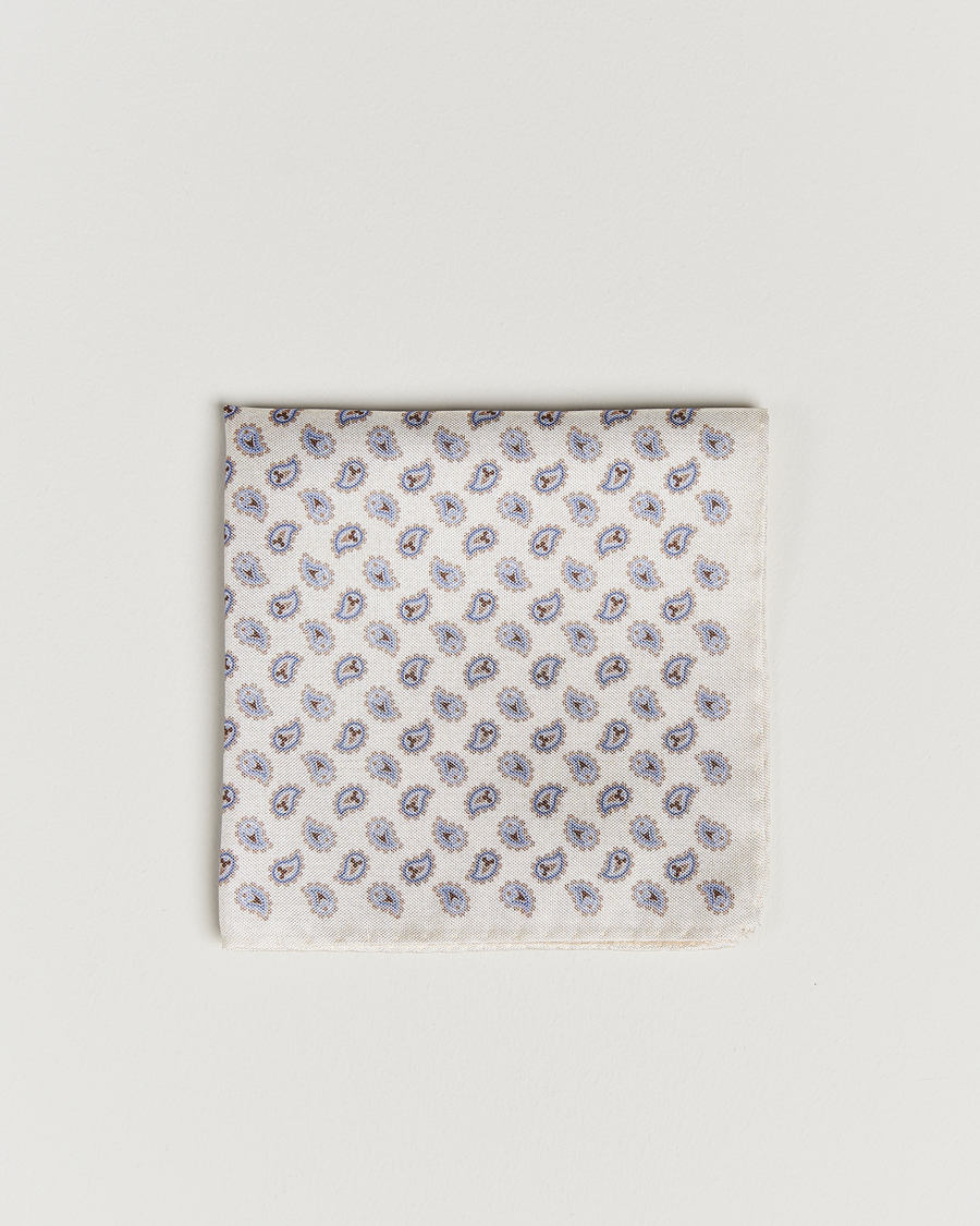 Herre | Amanda Christensen Silk Oxford Printed Paisley Pocket Square White | Amanda Christensen | Silk Oxford Printed Paisley Pocket Square White