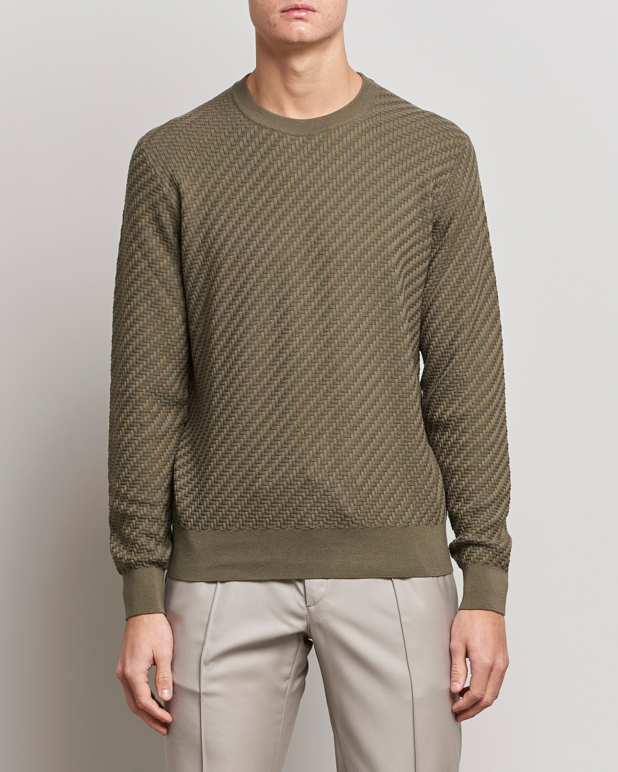 Herre | Gensere | Brioni | Basket Stitch Crew Neck Sweater Olive