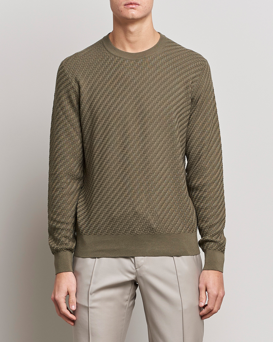 Herre | Strikkede gensere | Brioni | Basket Stitch Crew Neck Sweater Olive