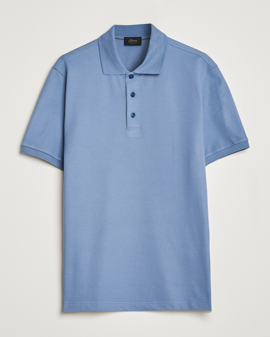 Herre | Pikéer | Brioni | Mercerized Cotton Piquet Light Blue