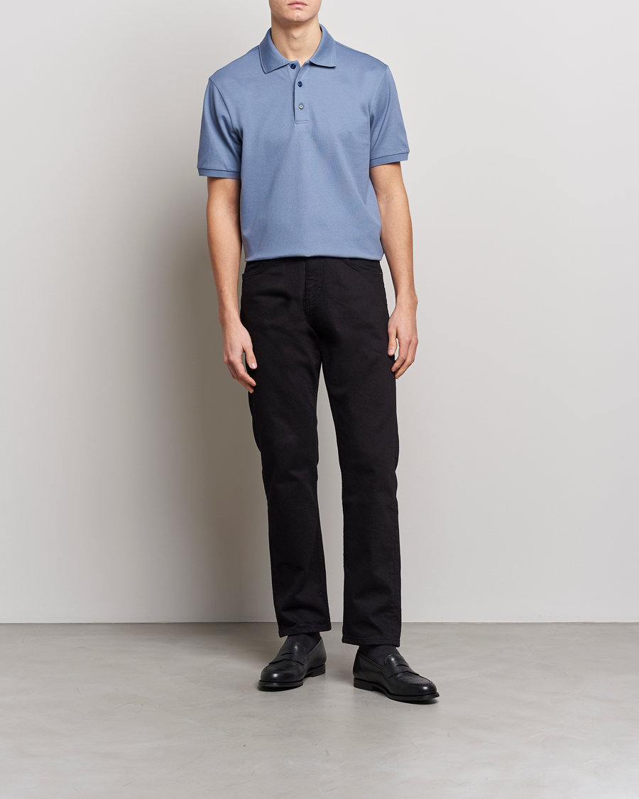 Herre | Pikéer | Brioni | Mercerized Cotton Piquet Light Blue