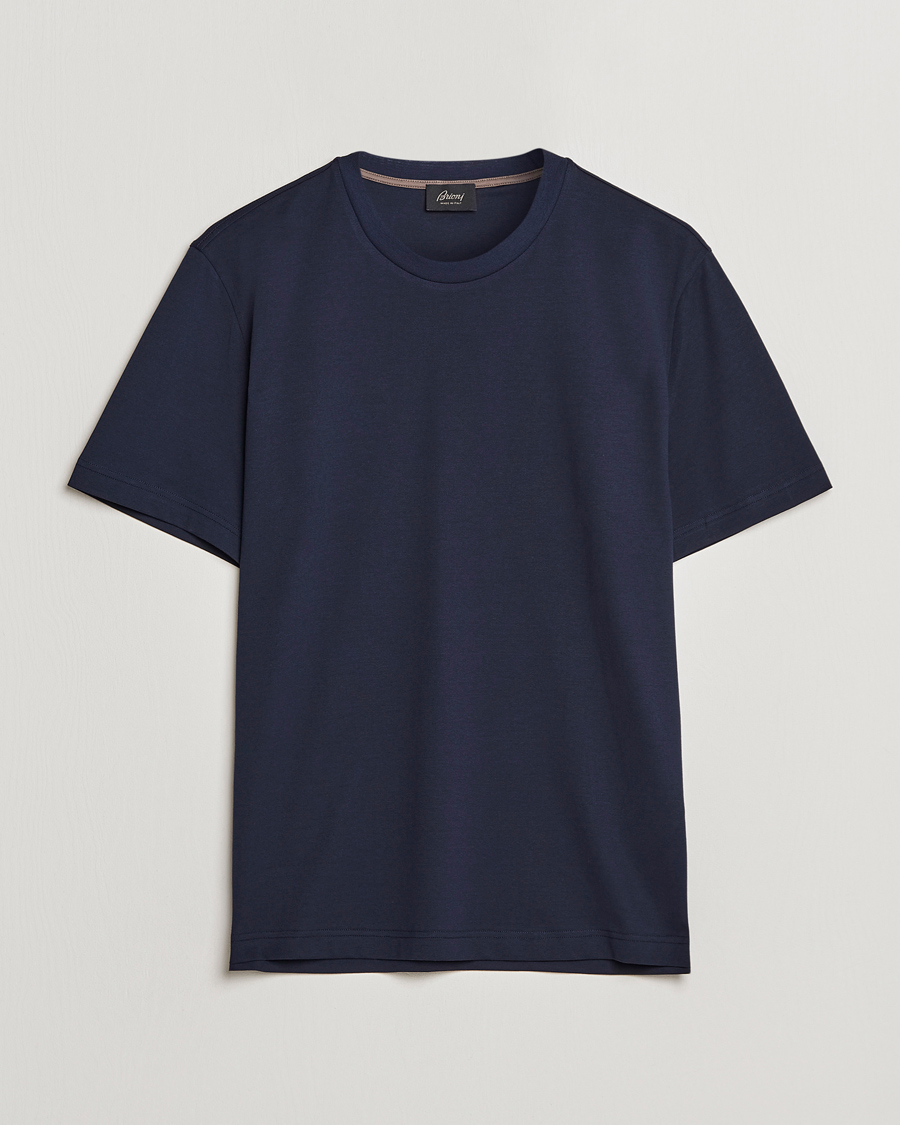 Herre | T-Shirts | Brioni | Short Sleeve Cotton T-Shirt Navy