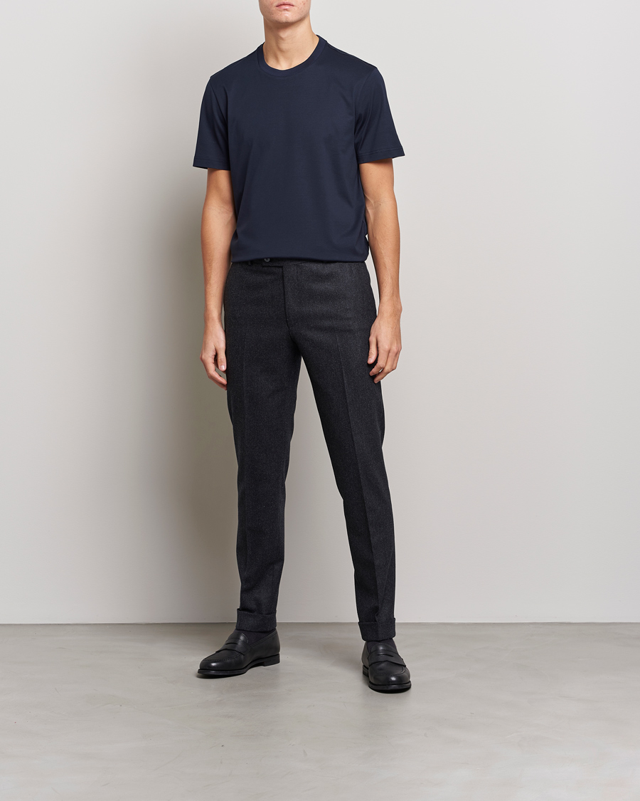 Herre | T-Shirts | Brioni | Short Sleeve Cotton T-Shirt Navy