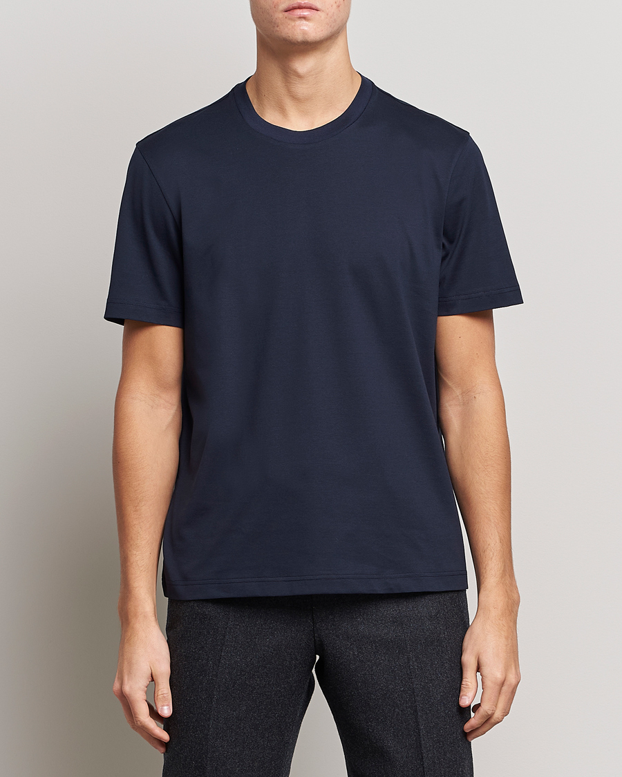Herre | | Brioni | Short Sleeve Cotton T-Shirt Navy