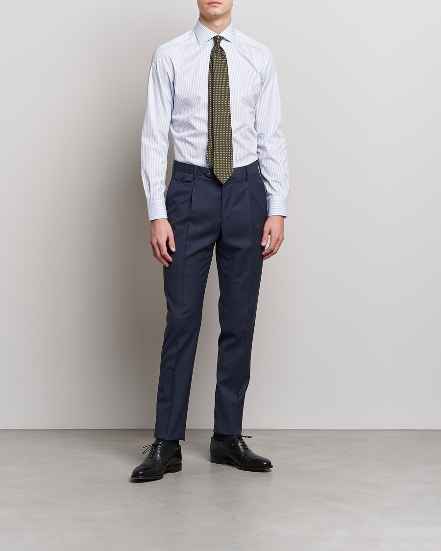 Herre | Skjorter | Brioni | Slim Fit Dress Shirt Light Blue Stripe