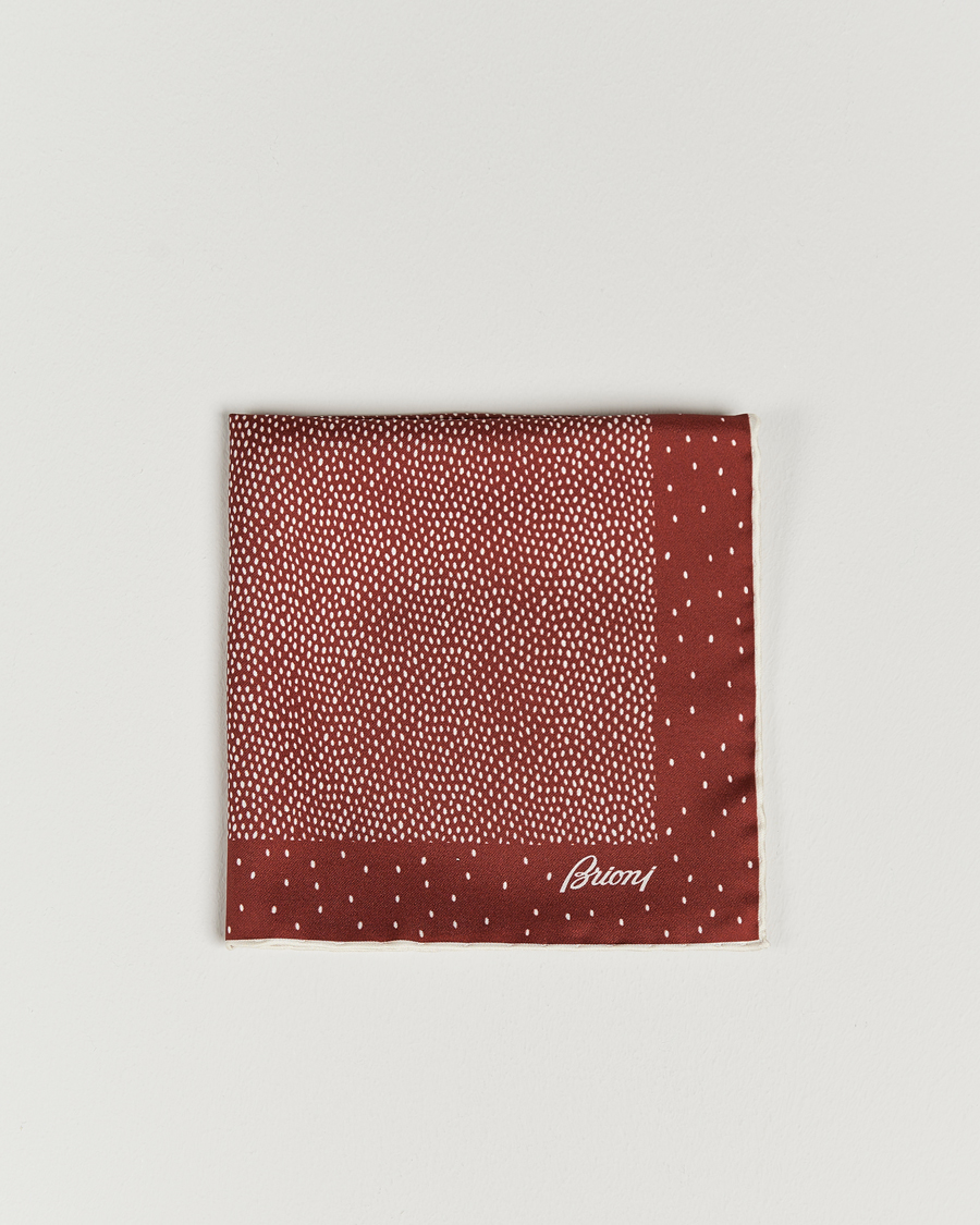 Herre |  | Brioni | Printed Silk Pocket Square White/Red