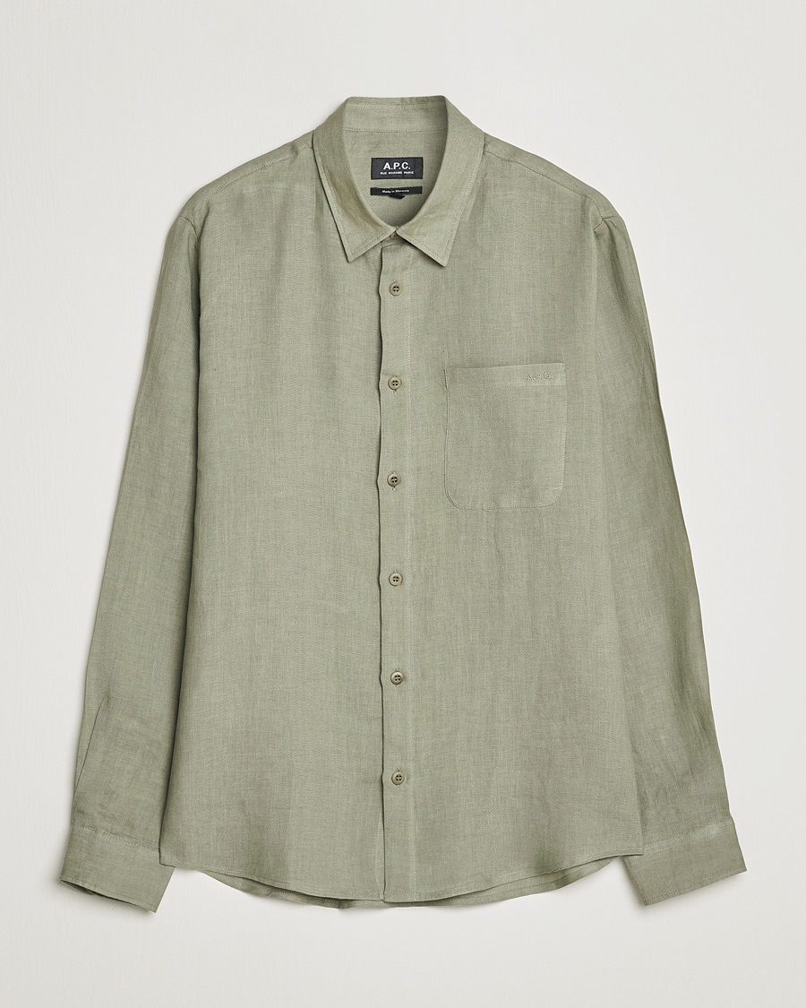 Herre | Skjorter | A.P.C. | Cassel Linen Shirt Light Olive