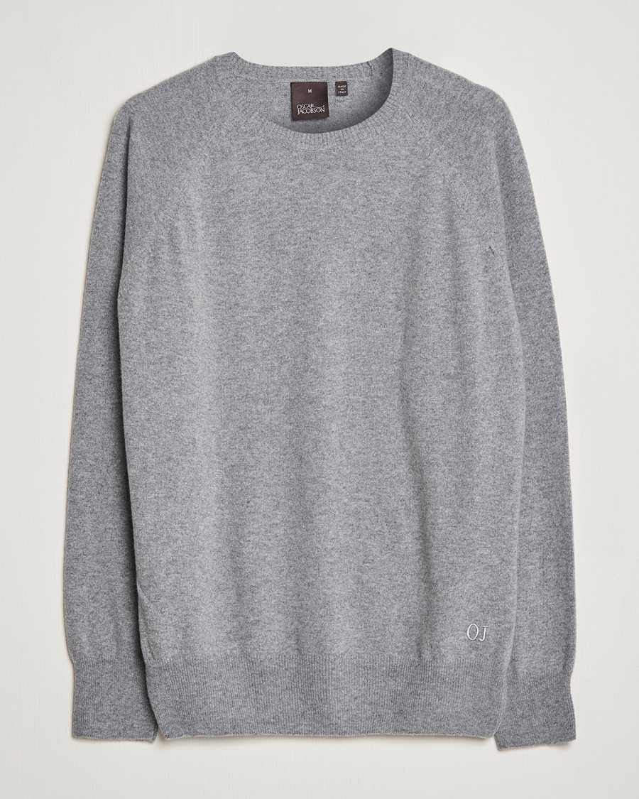 Herre | Gensere | Oscar Jacobson | Gustaf Lambswool Raglan Crew Neck Light Grey