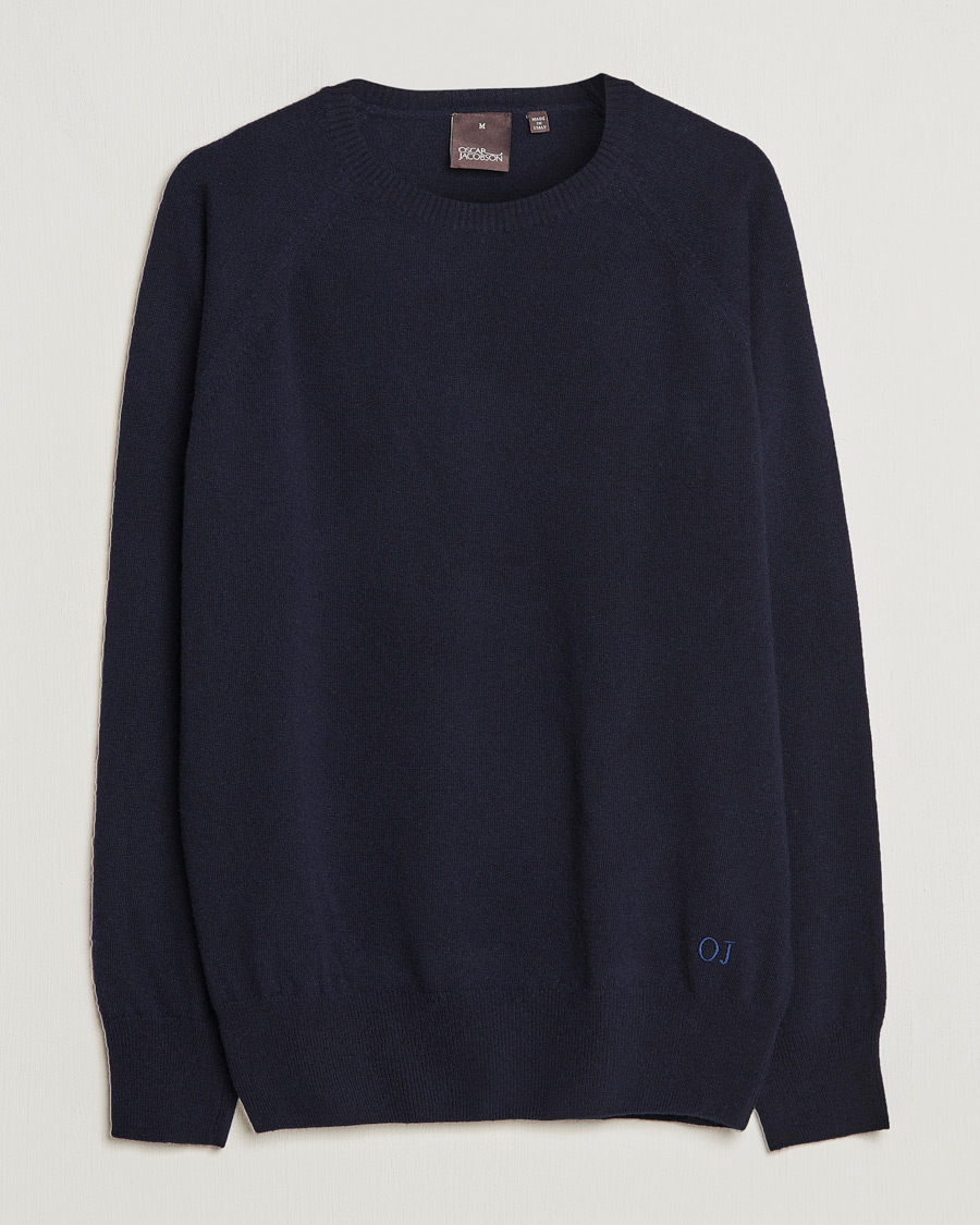 Herre | Gensere | Oscar Jacobson | Gustaf Lambswool Raglan Crew Neck Navy