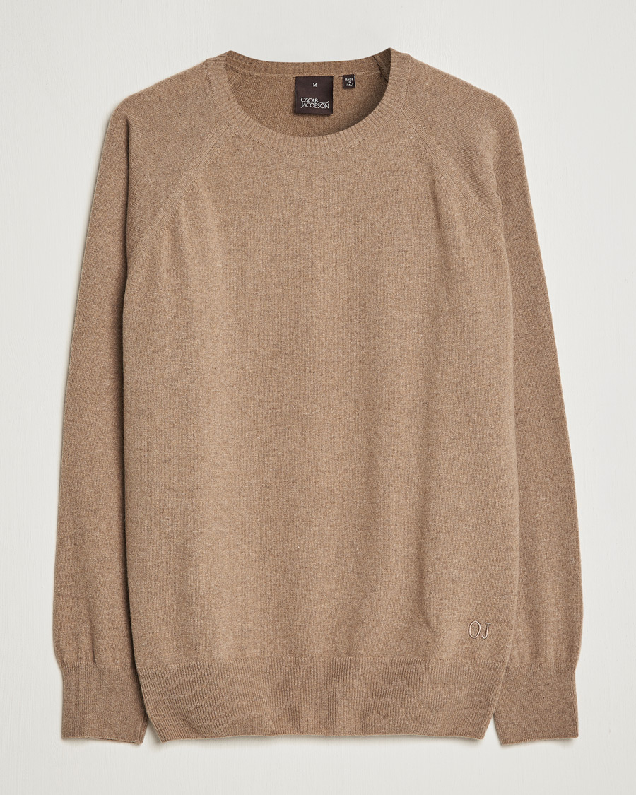 Herre | Gensere | Oscar Jacobson | Gustaf Lambswool Raglan Crew Neck Camel