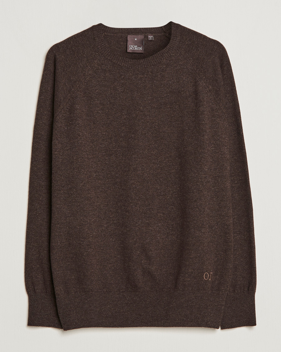 Herre | Gensere | Oscar Jacobson | Gustaf Lambswool Raglan Crew Neck Dark Brown