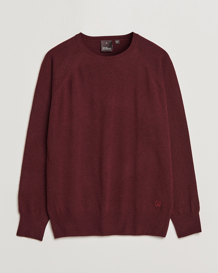Herre | Gensere | Oscar Jacobson | Gustaf Lambswool Raglan Crew Neck Burgundy