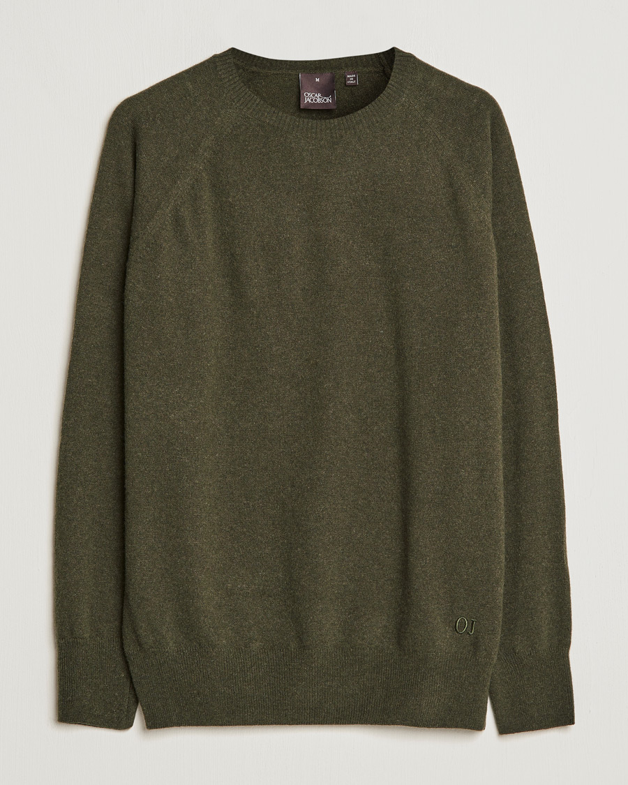 Herre | Gensere | Oscar Jacobson | Gustaf Lambswool Raglan Crew Neck Moss Green