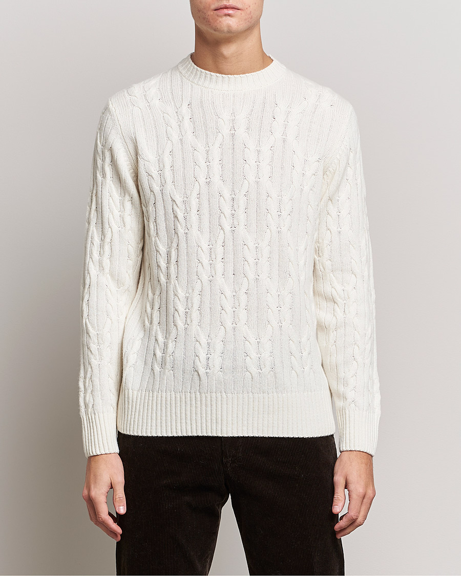 Herre | | Oscar Jacobson | Emmet Wool/Cashmere Structured Crew Neck Off White