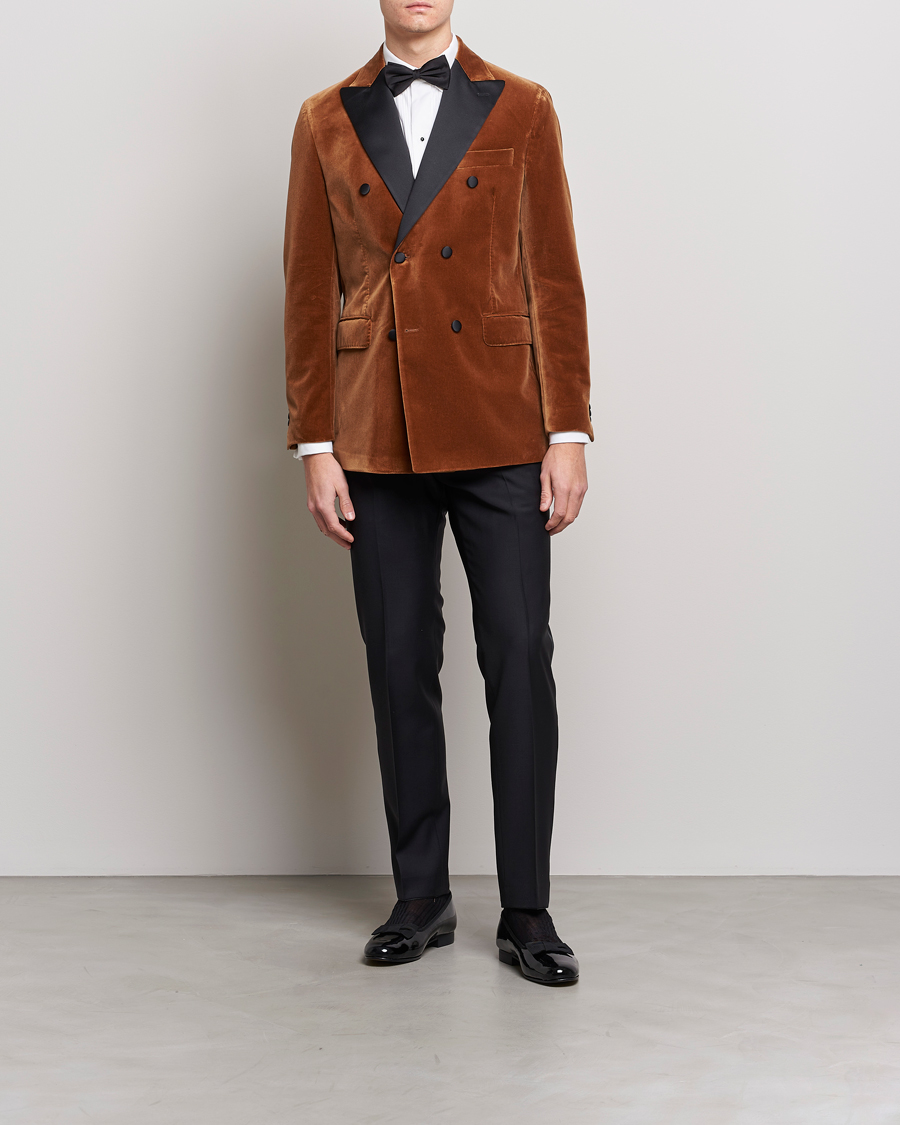 Herre | Dressjakker | Oscar Jacobson | Farris Tuxedo Velvet DB Blazer Brown