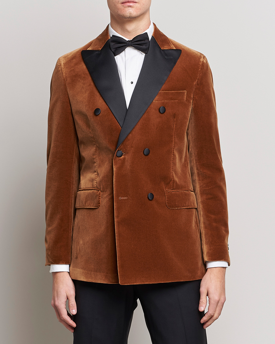 Herre | Dressjakker | Oscar Jacobson | Farris Tuxedo Velvet DB Blazer Brown