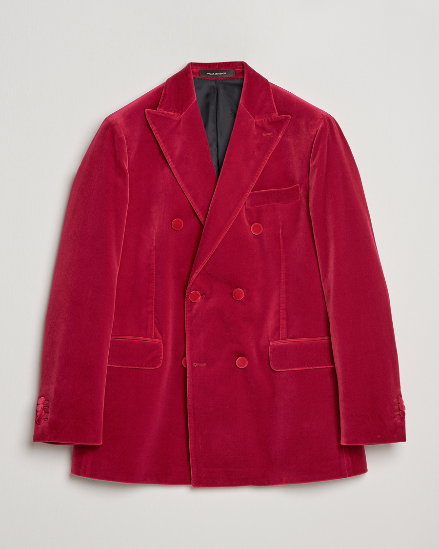 Herre | Dressjakker | Oscar Jacobson | Farris Double Breasted Velvet Blazer Pink Berries