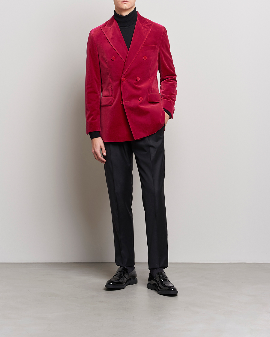 Herre | Dressjakker | Oscar Jacobson | Farris Double Breasted Velvet Blazer Pink Berries