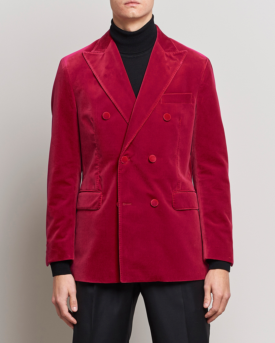 Herre | Dressjakker | Oscar Jacobson | Farris Double Breasted Velvet Blazer Pink Berries