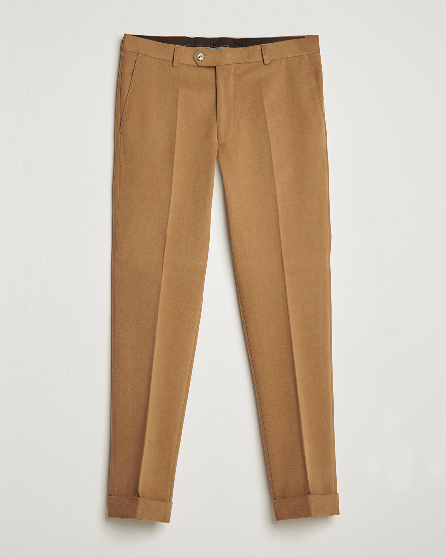 Herre | Bukser | Oscar Jacobson | Denz Brushed Cotton Turn Up Trousers Beige