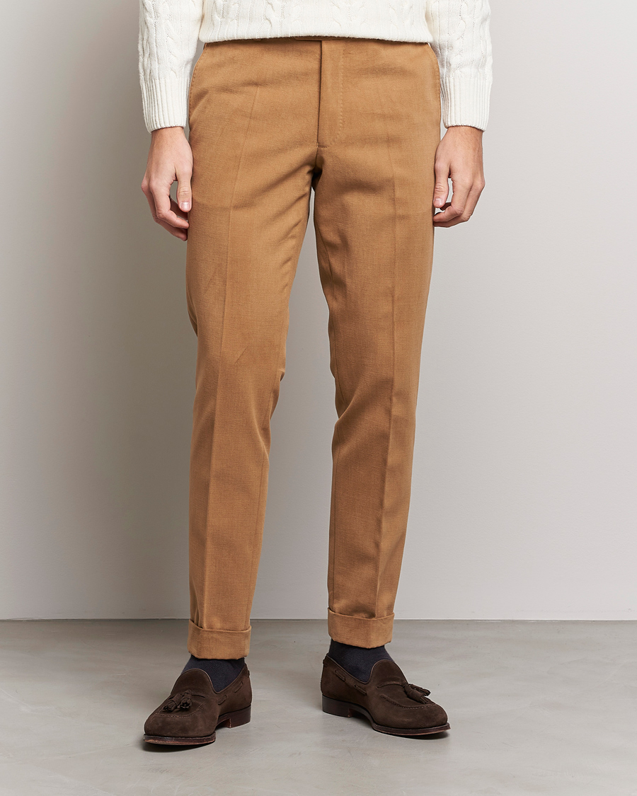 Herre |  | Oscar Jacobson | Denz Brushed Cotton Turn Up Trousers Beige