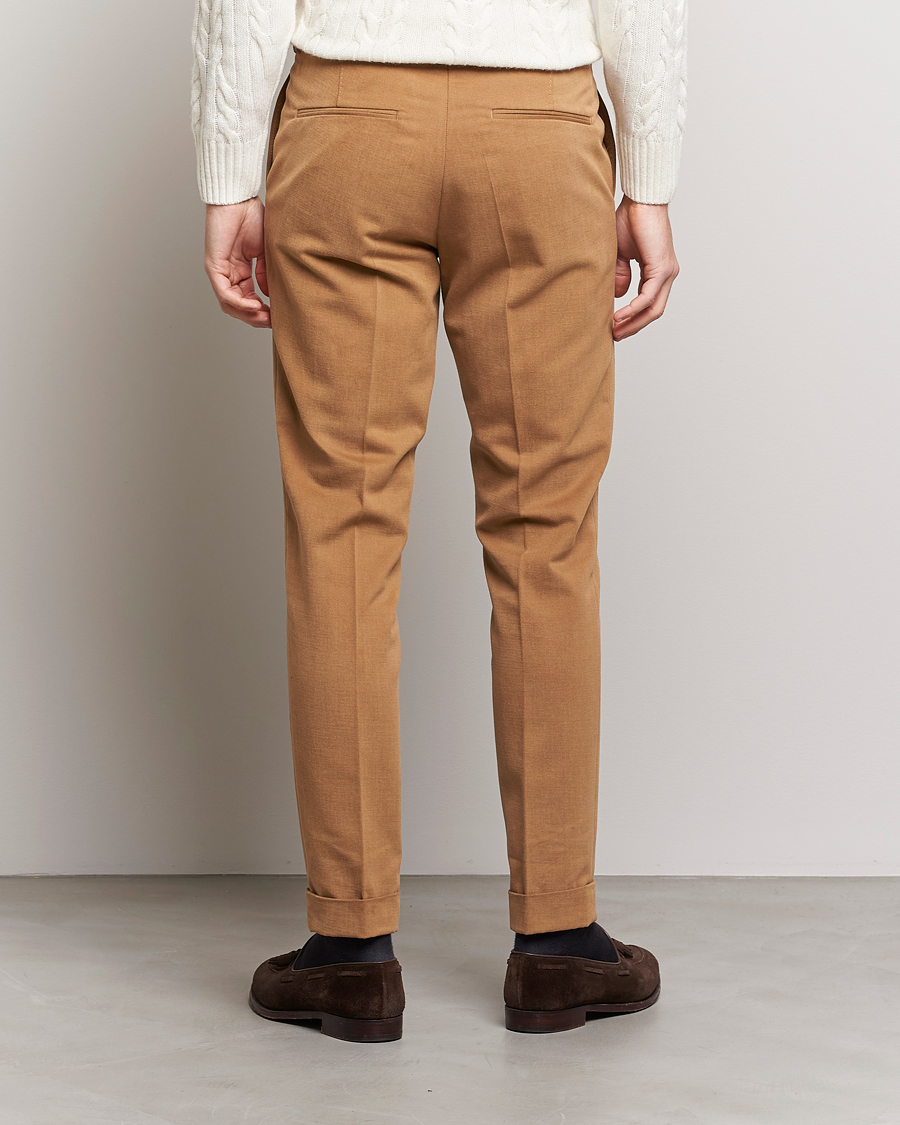 Herre | Bukser | Oscar Jacobson | Denz Brushed Cotton Turn Up Trousers Beige