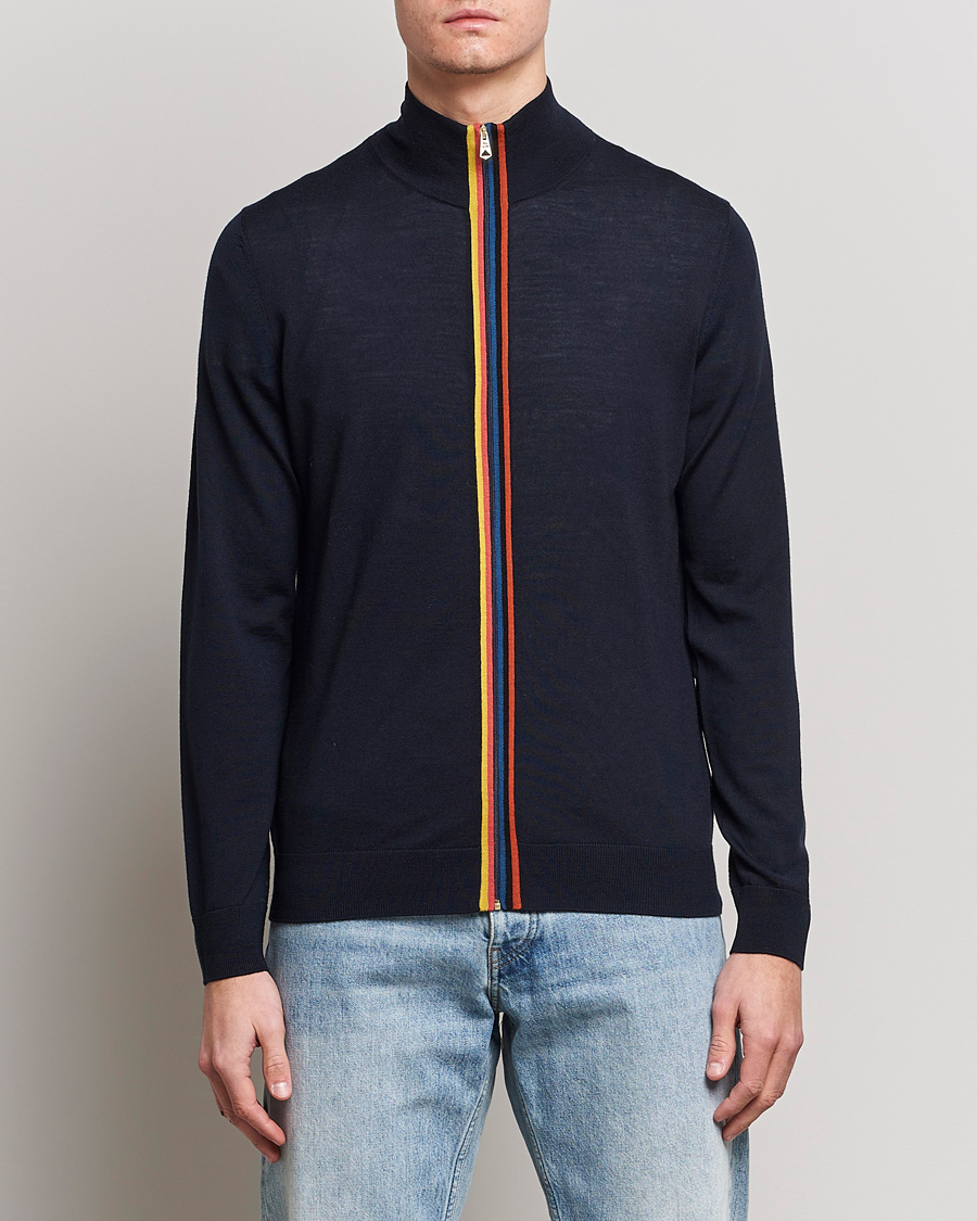 Herre | Gensere | Paul Smith | Full Zip Stripe Wool Cardigan Navy