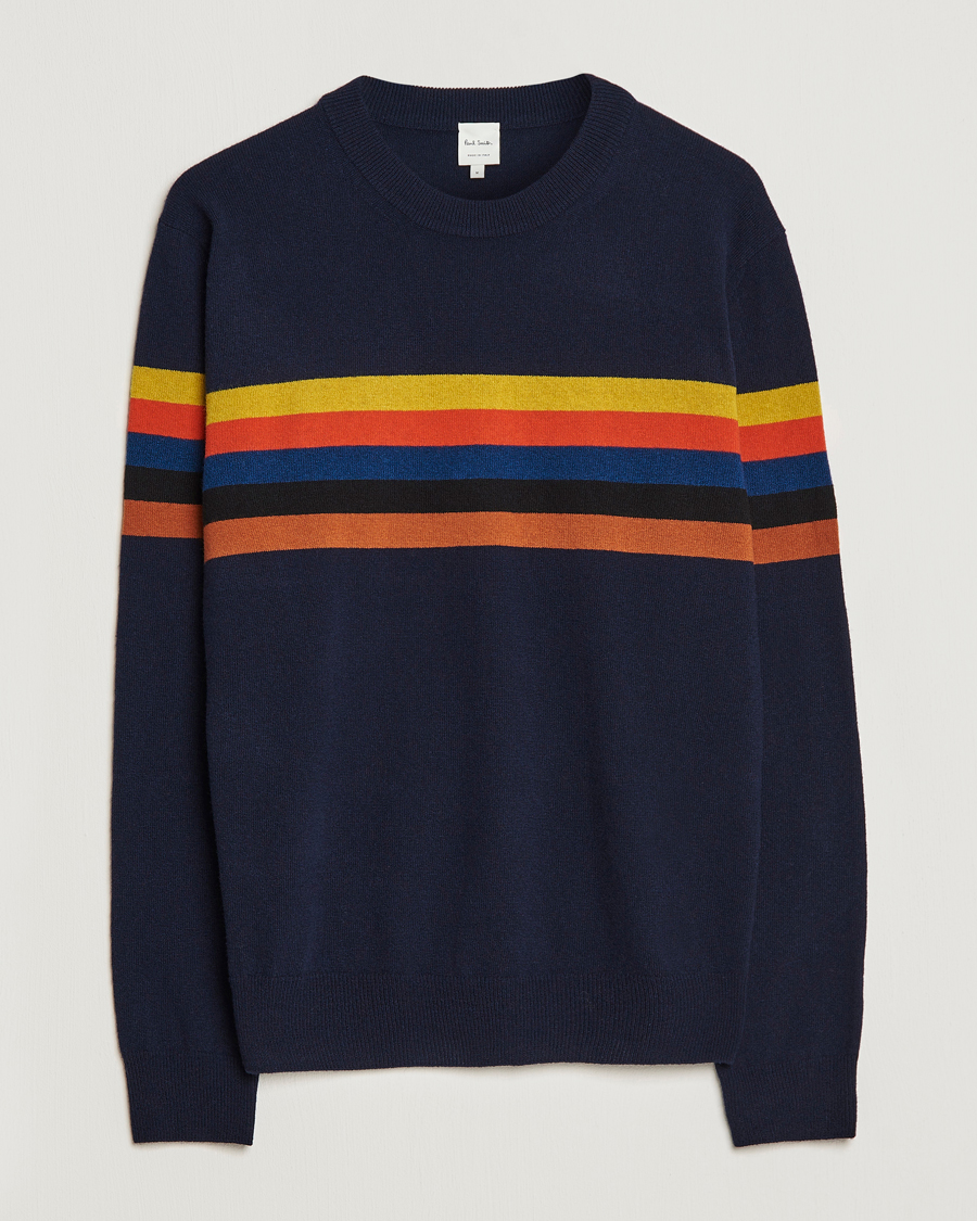 Herre | Gensere | Paul Smith | Wool Stripe Knitted Crew Neck Navy