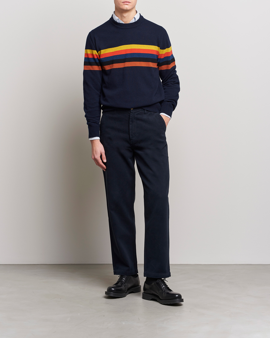 Herre | Gensere | Paul Smith | Wool Stripe Knitted Crew Neck Navy